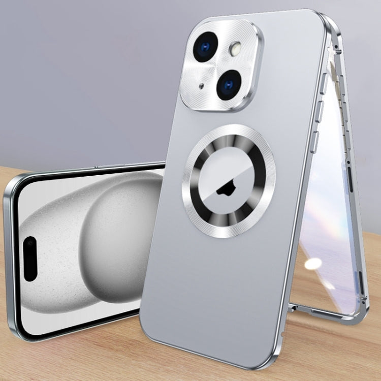For iPhone 15 Magnetic HD Tempered Glass Phone Case(Silver) - iPhone 15 Cases by buy2fix | Online Shopping UK | buy2fix