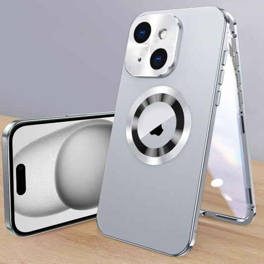 For iPhone 15 Magnetic HD Tempered Glass Phone Case(Silver) - iPhone 15 Cases by buy2fix | Online Shopping UK | buy2fix