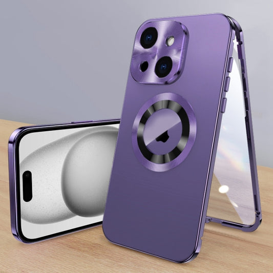 For iPhone 15 Magnetic HD Tempered Glass Phone Case(Purple) - iPhone 15 Cases by buy2fix | Online Shopping UK | buy2fix