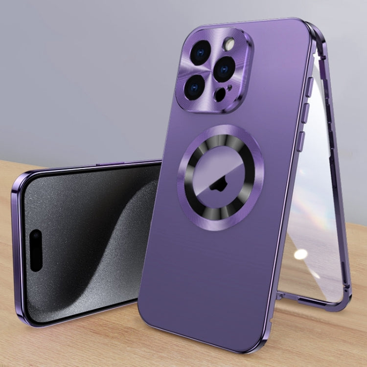 For iPhone 15 Pro Max Magnetic HD Tempered Glass Phone Case(Purple) - iPhone 15 Pro Max Cases by buy2fix | Online Shopping UK | buy2fix