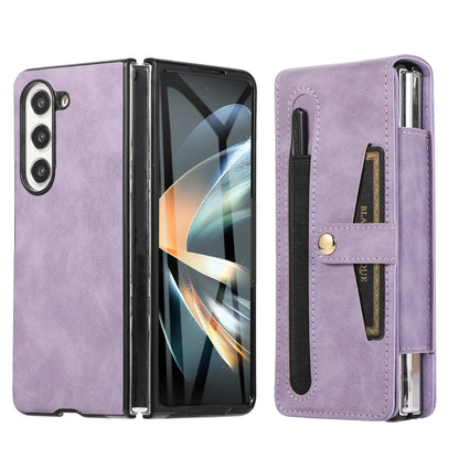 For Samsung Galaxy Z Fold5 5G PC Foldable Shockproof Leather Phone Case with Stylus(Purple) - Galaxy Z Fold5 Cases by buy2fix | Online Shopping UK | buy2fix