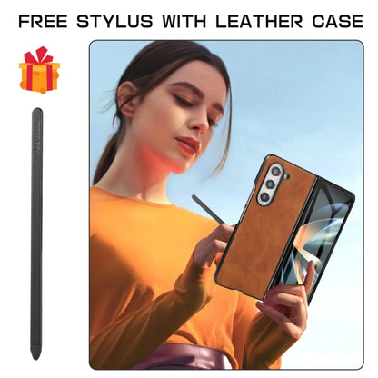 For Samsung Galaxy Z Fold5 5G PC Foldable Shockproof Leather Phone Case with Stylus(Brown) - Galaxy Z Fold5 Cases by buy2fix | Online Shopping UK | buy2fix