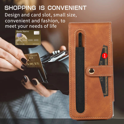 For Samsung Galaxy Z Fold5 5G PC Foldable Shockproof Leather Phone Case with Stylus(Brown) - Galaxy Z Fold5 Cases by buy2fix | Online Shopping UK | buy2fix