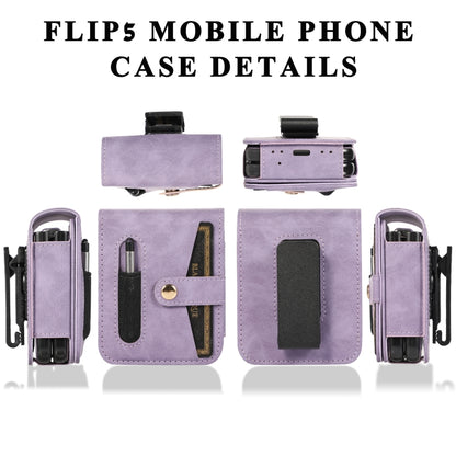 For Samsung Galaxy Z Flip5 5G PC Foldable Shockproof Leather Phone Case with Stylus(Purple) - Galaxy Z Flip5 Cases by buy2fix | Online Shopping UK | buy2fix