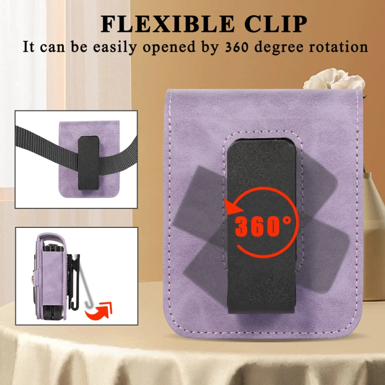 For Samsung Galaxy Z Flip5 5G PC Foldable Shockproof Leather Phone Case with Stylus(Purple) - Galaxy Z Flip5 Cases by buy2fix | Online Shopping UK | buy2fix