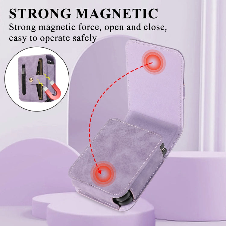 For Samsung Galaxy Z Flip5 5G PC Foldable Shockproof Leather Phone Case with Stylus(Purple) - Galaxy Z Flip5 Cases by buy2fix | Online Shopping UK | buy2fix