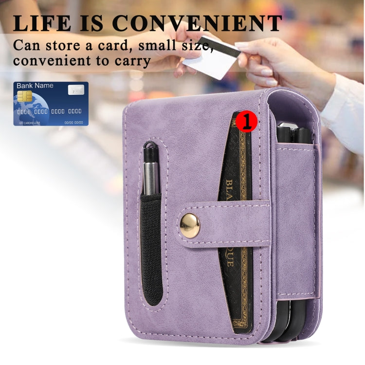 For Samsung Galaxy Z Flip5 5G PC Foldable Shockproof Leather Phone Case with Stylus(Purple) - Galaxy Z Flip5 Cases by buy2fix | Online Shopping UK | buy2fix