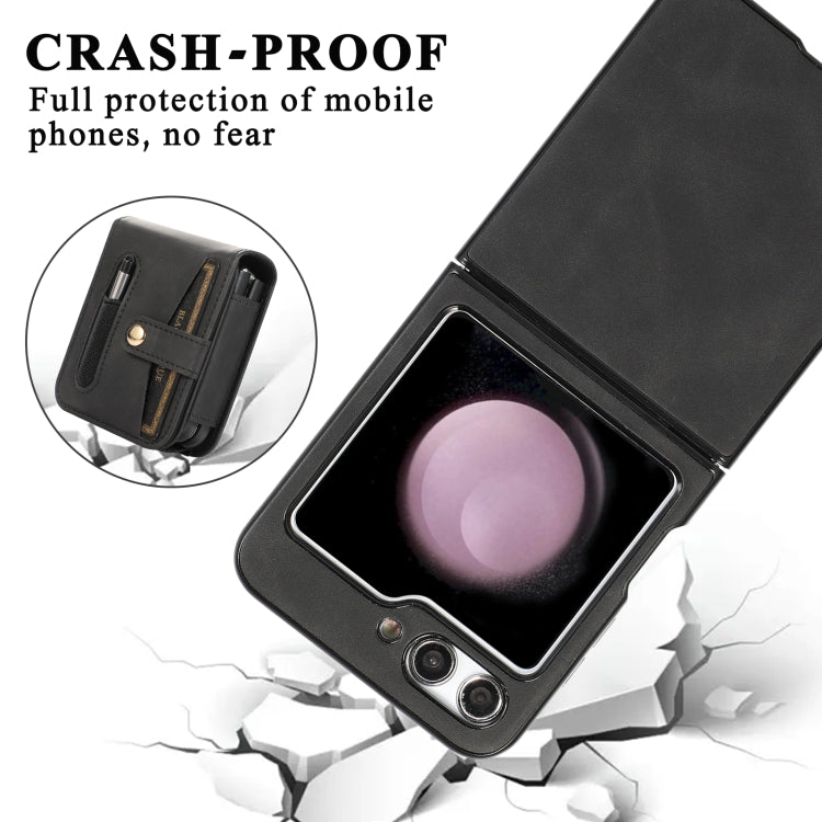 For Samsung Galaxy Z Flip5 5G PC Foldable Shockproof Leather Phone Case with Stylus(Black) - Galaxy Z Flip5 Cases by buy2fix | Online Shopping UK | buy2fix