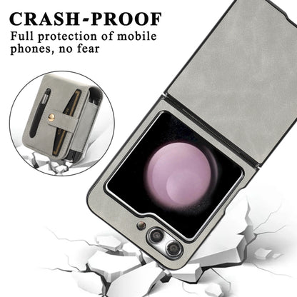 For Samsung Galaxy Z Flip5 5G PC Foldable Shockproof Leather Phone Case with Stylus(Grey) - Galaxy Z Flip5 Cases by buy2fix | Online Shopping UK | buy2fix