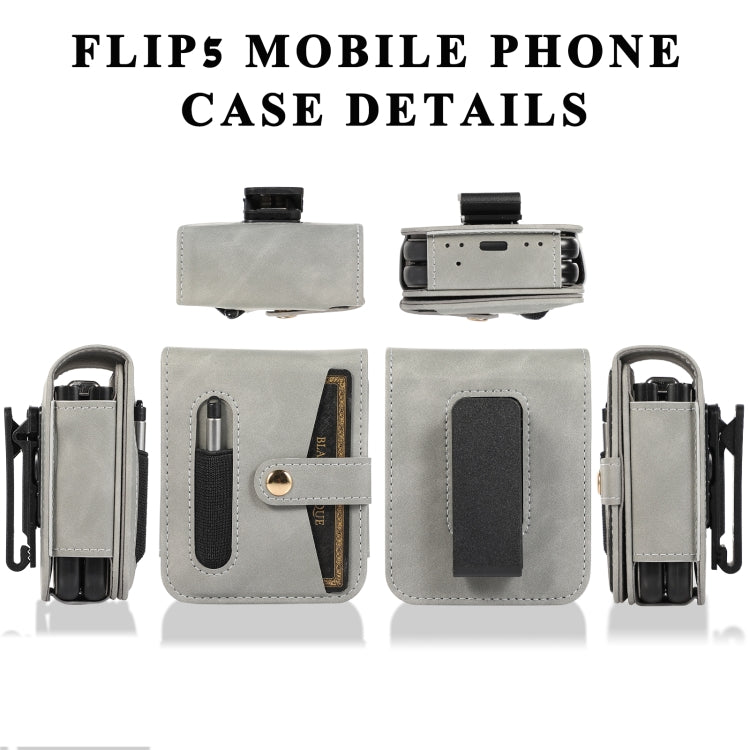 For Samsung Galaxy Z Flip5 5G PC Foldable Shockproof Leather Phone Case with Stylus(Grey) - Galaxy Z Flip5 Cases by buy2fix | Online Shopping UK | buy2fix