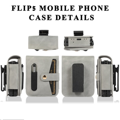 For Samsung Galaxy Z Flip5 5G PC Foldable Shockproof Leather Phone Case with Stylus(Grey) - Galaxy Z Flip5 Cases by buy2fix | Online Shopping UK | buy2fix