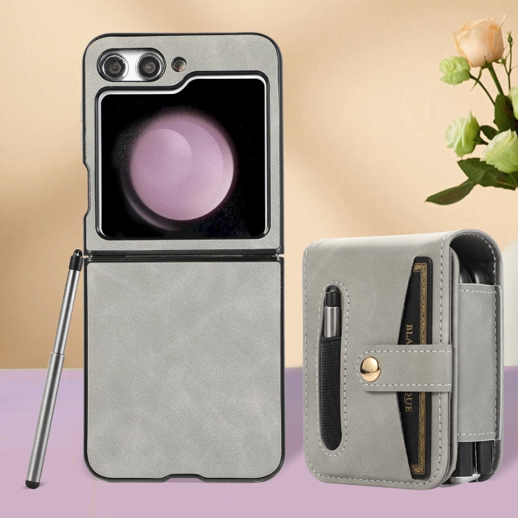 For Samsung Galaxy Z Flip5 5G PC Foldable Shockproof Leather Phone Case with Stylus(Grey) - Galaxy Z Flip5 Cases by buy2fix | Online Shopping UK | buy2fix