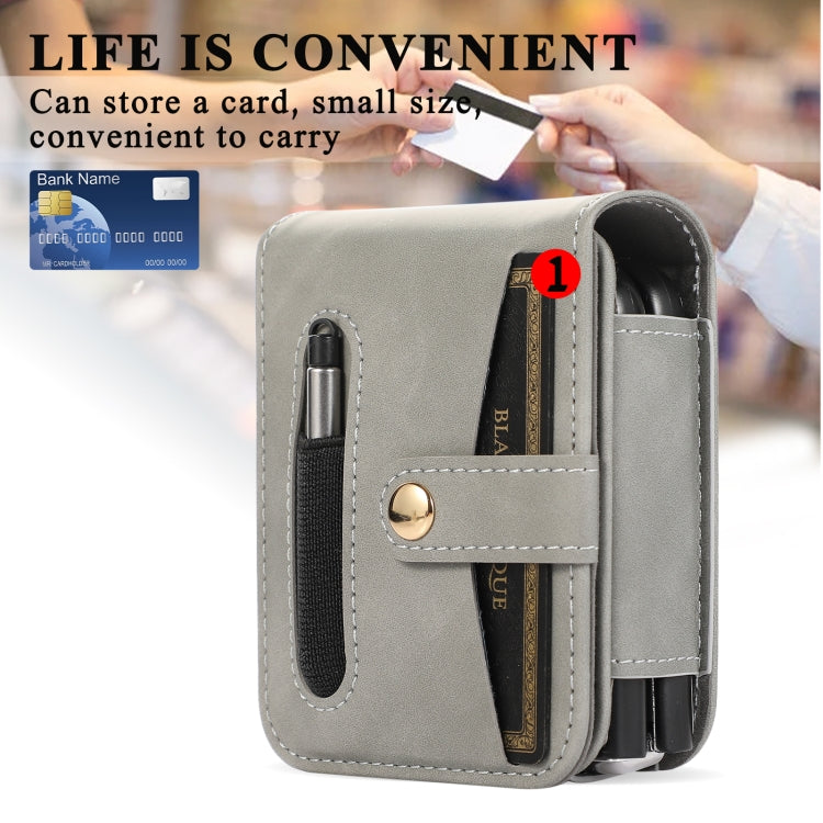 For Samsung Galaxy Z Flip5 5G PC Foldable Shockproof Leather Phone Case with Stylus(Grey) - Galaxy Z Flip5 Cases by buy2fix | Online Shopping UK | buy2fix