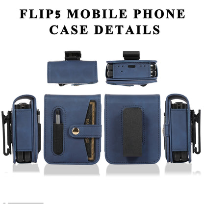 For Samsung Galaxy Z Flip5 5G PC Foldable Shockproof Leather Phone Case with Stylus(Blue) - Galaxy Z Flip5 Cases by buy2fix | Online Shopping UK | buy2fix