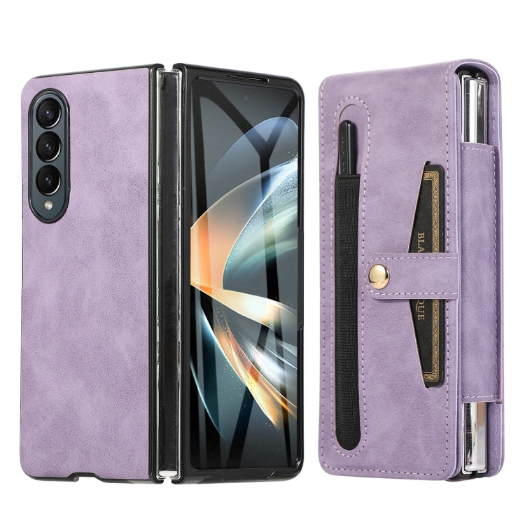 For Samsung Galaxy Z Fold4 5G PC Foldable Shockproof Leather Phone Case with Stylus(Purple) - Galaxy Z Fold4 5G Cases by buy2fix | Online Shopping UK | buy2fix