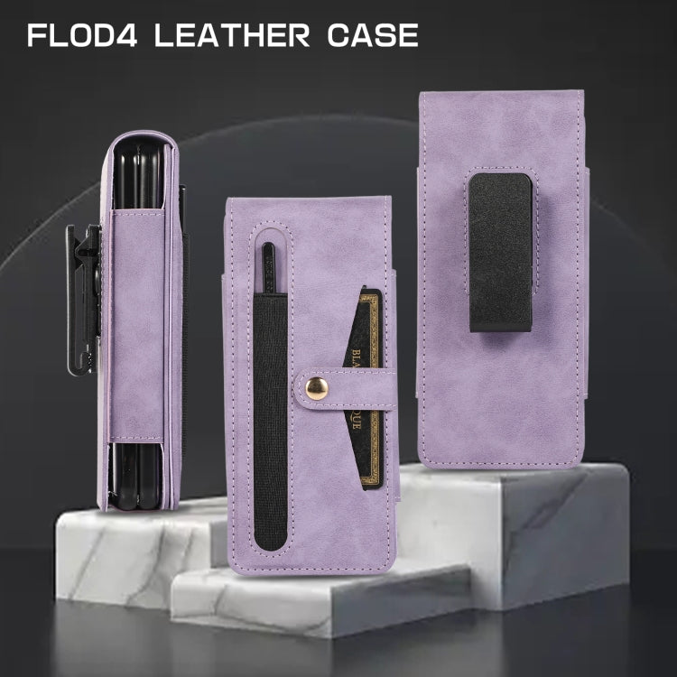 For Samsung Galaxy Z Fold4 5G PC Foldable Shockproof Leather Phone Case with Stylus(Purple) - Galaxy Z Fold4 5G Cases by buy2fix | Online Shopping UK | buy2fix