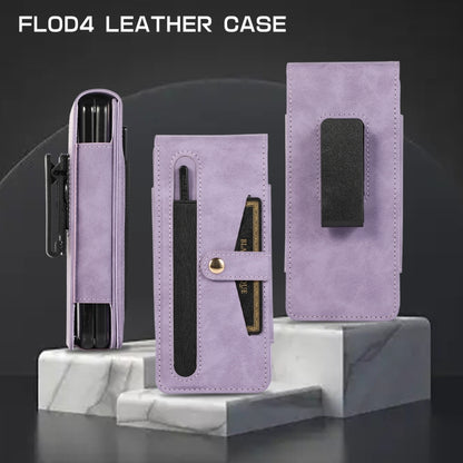 For Samsung Galaxy Z Fold4 5G PC Foldable Shockproof Leather Phone Case with Stylus(Purple) - Galaxy Z Fold4 5G Cases by buy2fix | Online Shopping UK | buy2fix