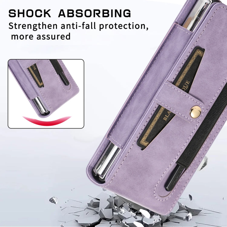 For Samsung Galaxy Z Fold4 5G PC Foldable Shockproof Leather Phone Case with Stylus(Purple) - Galaxy Z Fold4 5G Cases by buy2fix | Online Shopping UK | buy2fix