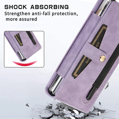 For Samsung Galaxy Z Fold4 5G PC Foldable Shockproof Leather Phone Case with Stylus(Purple) - Galaxy Z Fold4 5G Cases by buy2fix | Online Shopping UK | buy2fix