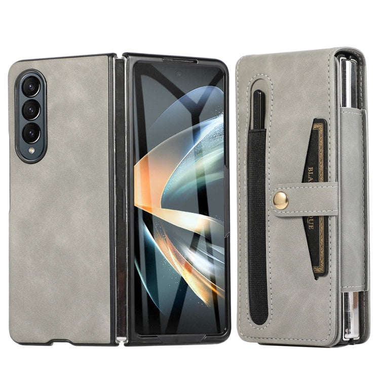 For Samsung Galaxy Z Fold4 5G PC Foldable Shockproof Leather Phone Case with Stylus(Grey) - Galaxy Z Fold4 5G Cases by buy2fix | Online Shopping UK | buy2fix