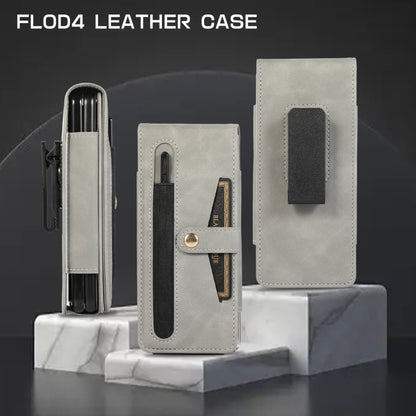 For Samsung Galaxy Z Fold4 5G PC Foldable Shockproof Leather Phone Case with Stylus(Grey) - Galaxy Z Fold4 5G Cases by buy2fix | Online Shopping UK | buy2fix