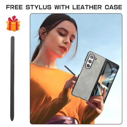 For Samsung Galaxy Z Fold4 5G PC Foldable Shockproof Leather Phone Case with Stylus(Grey) - Galaxy Z Fold4 5G Cases by buy2fix | Online Shopping UK | buy2fix