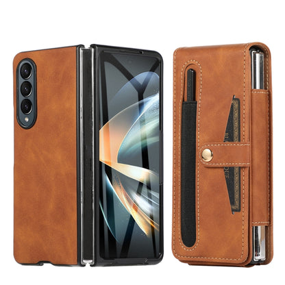 For Samsung Galaxy Z Fold4 5G PC Foldable Shockproof Leather Phone Case with Stylus(Brown) - Galaxy Z Fold4 5G Cases by buy2fix | Online Shopping UK | buy2fix