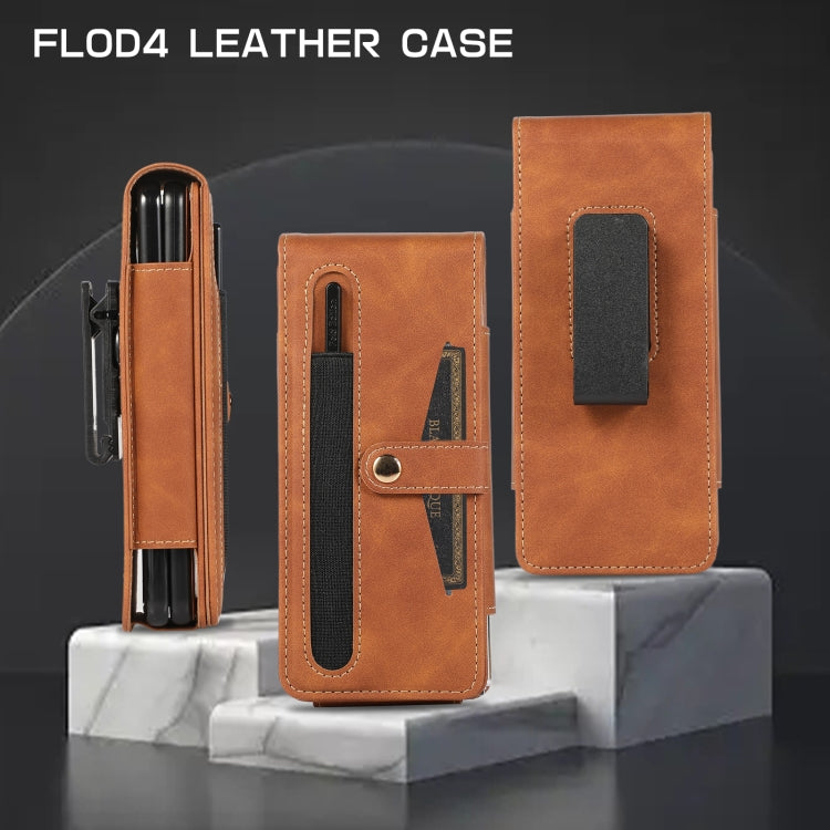 For Samsung Galaxy Z Fold4 5G PC Foldable Shockproof Leather Phone Case with Stylus(Brown) - Galaxy Z Fold4 5G Cases by buy2fix | Online Shopping UK | buy2fix
