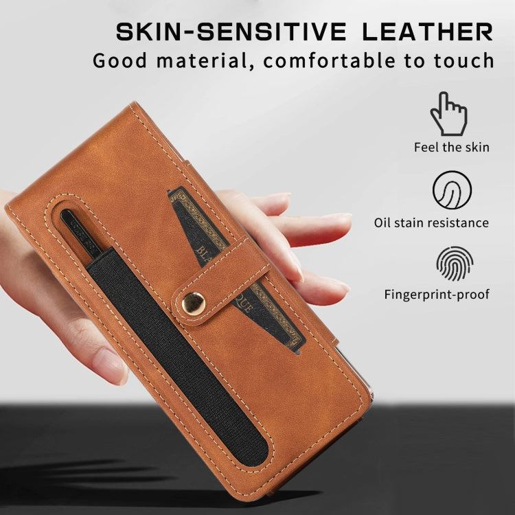For Samsung Galaxy Z Fold4 5G PC Foldable Shockproof Leather Phone Case with Stylus(Brown) - Galaxy Z Fold4 5G Cases by buy2fix | Online Shopping UK | buy2fix