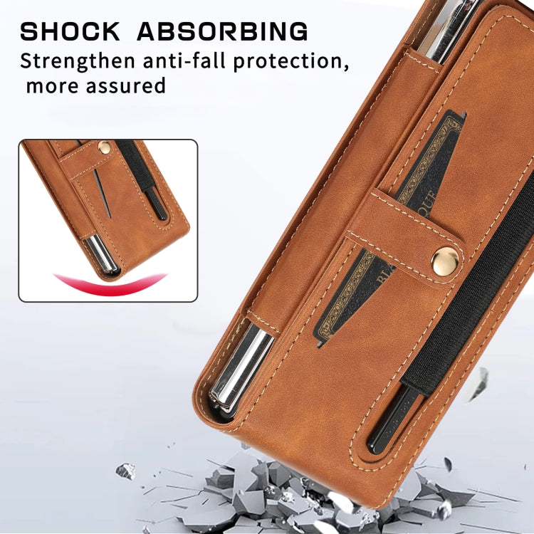 For Samsung Galaxy Z Fold4 5G PC Foldable Shockproof Leather Phone Case with Stylus(Brown) - Galaxy Z Fold4 5G Cases by buy2fix | Online Shopping UK | buy2fix