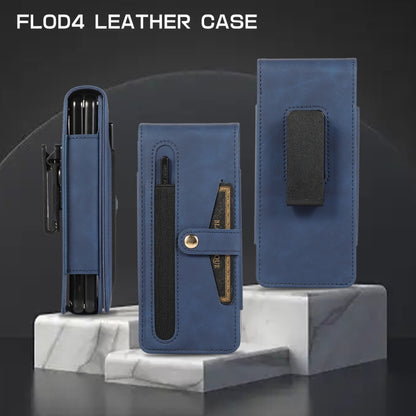 For Samsung Galaxy Z Fold4 5G PC Foldable Shockproof Leather Phone Case with Stylus(Blue) - Galaxy Z Fold4 5G Cases by buy2fix | Online Shopping UK | buy2fix