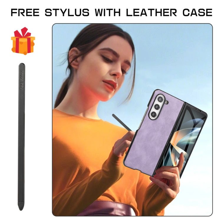 For Samsung Galaxy Z Fold2 5G PC Foldable Shockproof Leather Phone Case with Stylus(Purple) - Galaxy Phone Cases by buy2fix | Online Shopping UK | buy2fix