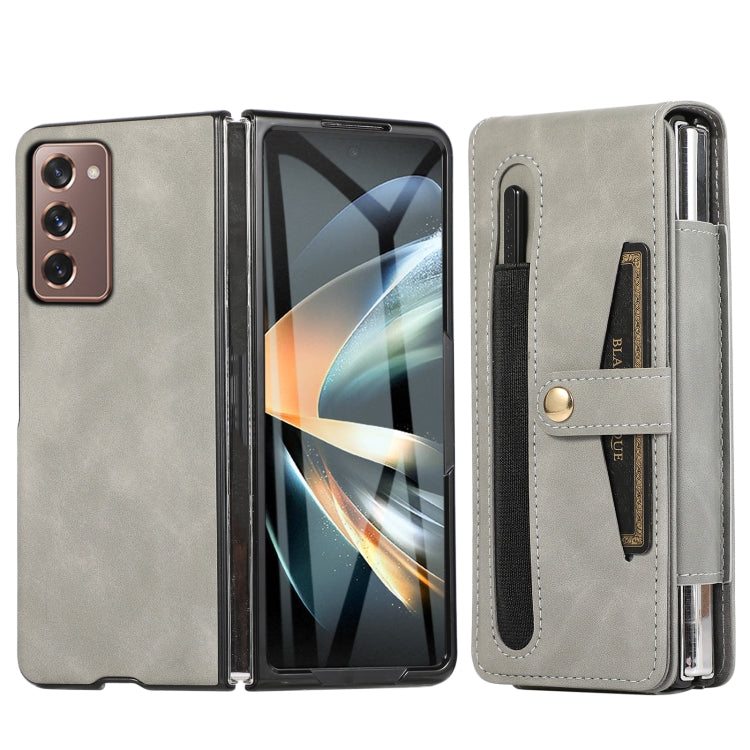 For Samsung Galaxy Z Fold2 5G PC Foldable Shockproof Leather Phone Case with Stylus(Grey) - Galaxy Phone Cases by buy2fix | Online Shopping UK | buy2fix