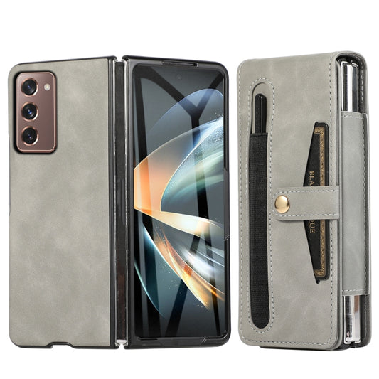 For Samsung Galaxy Z Fold2 5G PC Foldable Shockproof Leather Phone Case with Stylus(Grey) - Galaxy Phone Cases by buy2fix | Online Shopping UK | buy2fix