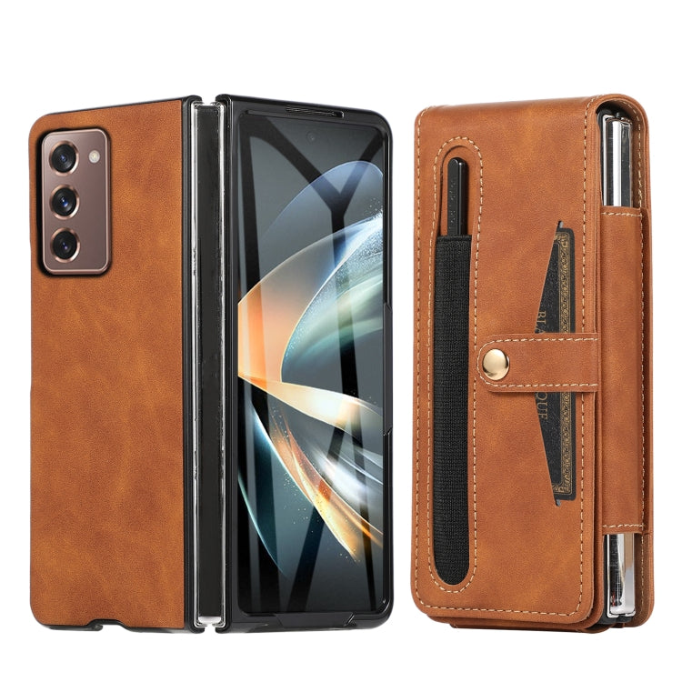 For Samsung Galaxy Z Fold2 5G PC Foldable Shockproof Leather Phone Case with Stylus(Brown) - Galaxy Phone Cases by buy2fix | Online Shopping UK | buy2fix