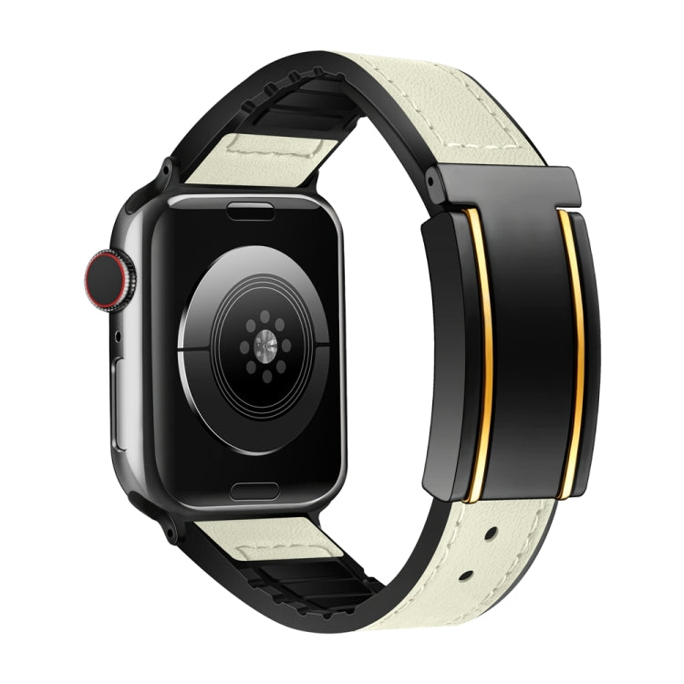 For Apple Watch Series 5 40mm Trapezoid Fold Magnetic Buckle Silicone PU Watch Band(Beige Gold) by buy2fix