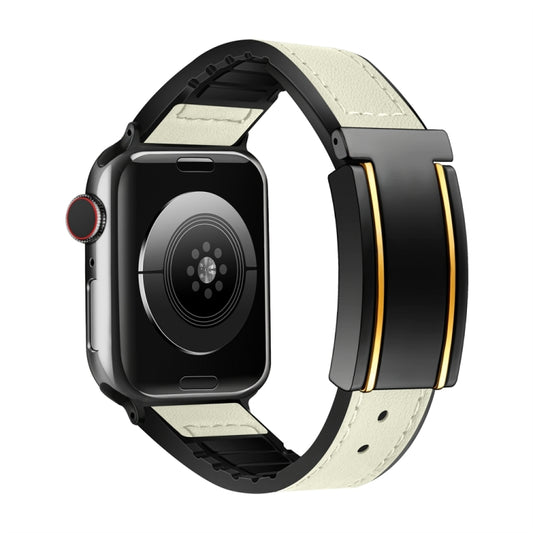 For Apple Watch Series 2 42mm Trapezoid Fold Magnetic Buckle Silicone PU Watch Band(Beige Gold) by buy2fix