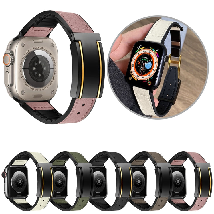 For Apple Watch Series 3 42mm Trapezoid Fold Magnetic Buckle Silicone PU Watch Band(Beige Gold) by buy2fix