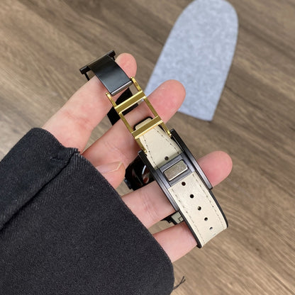 For Apple Watch Series 2 38mm Trapezoid Fold Magnetic Buckle Silicone PU Watch Band(Beige Gold) by buy2fix