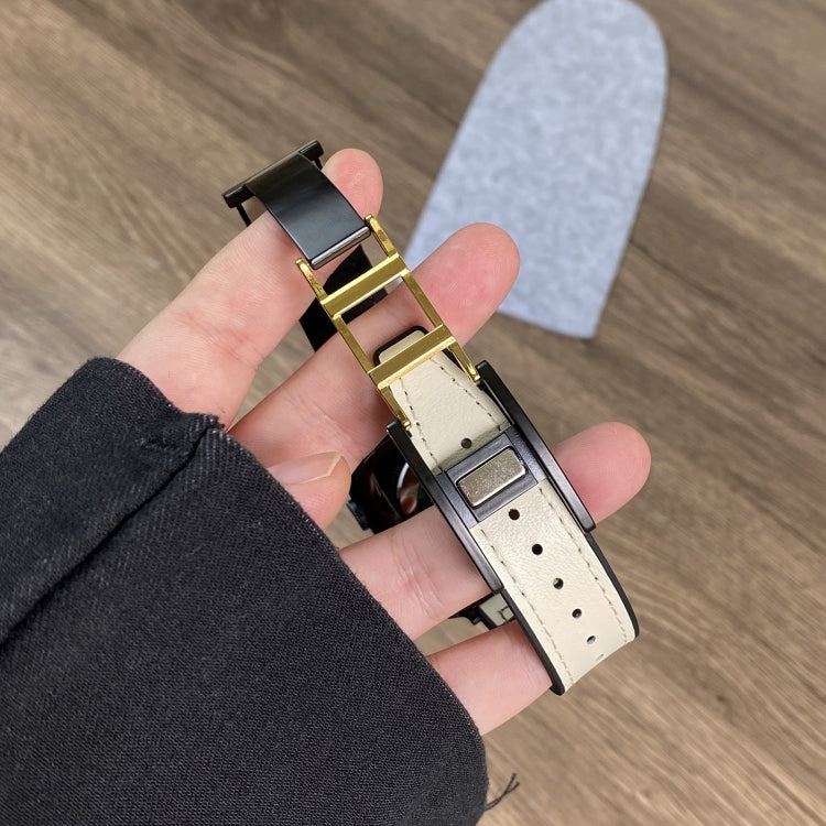 For Apple Watch Series 5 40mm Trapezoid Fold Magnetic Buckle Silicone PU Watch Band(Beige Gold) by buy2fix