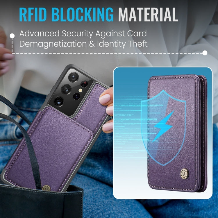 For Samsung Galaxy S21 Ultra 5G JEEHOOD J05 Business Magnetic Style RFID Leather Phone Case(Purple) - Galaxy S21 Ultra 5G Cases by JEEHOOD | Online Shopping UK | buy2fix