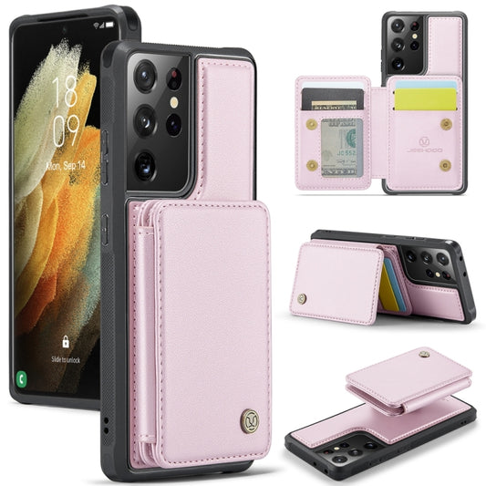 For Samsung Galaxy S21 Ultra 5G JEEHOOD J05 Business Magnetic Style RFID Leather Phone Case(Pink) - Galaxy S21 Ultra 5G Cases by JEEHOOD | Online Shopping UK | buy2fix