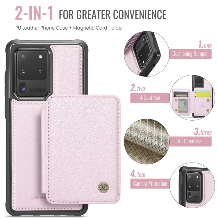 For Samsung Galaxy S20 Ultra 5G JEEHOOD J05 Business Magnetic Style RFID Leather Phone Case(Pink) - Galaxy Phone Cases by JEEHOOD | Online Shopping UK | buy2fix