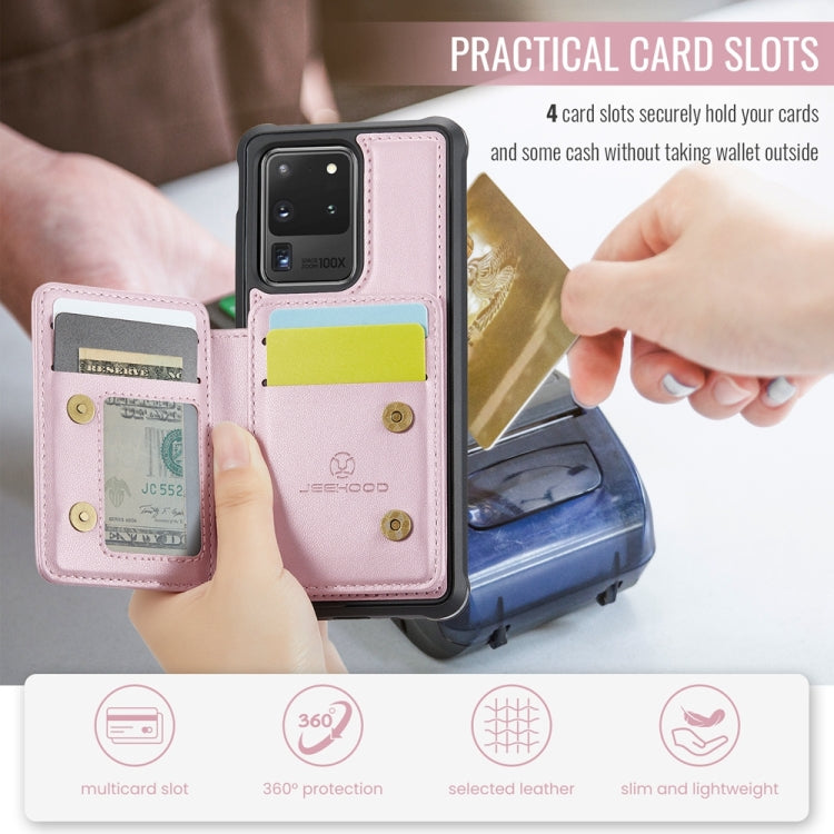 For Samsung Galaxy S20 Ultra 5G JEEHOOD J05 Business Magnetic Style RFID Leather Phone Case(Pink) - Galaxy Phone Cases by JEEHOOD | Online Shopping UK | buy2fix