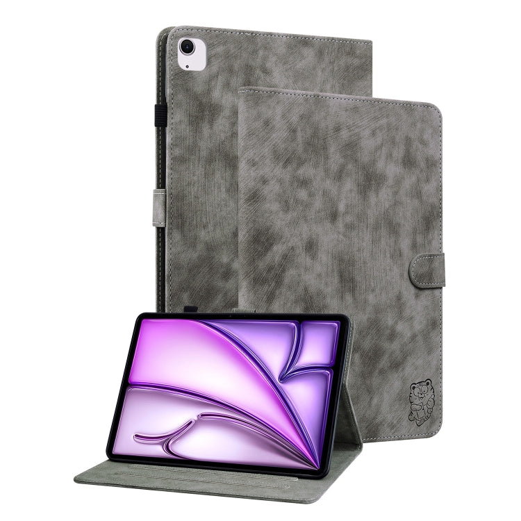 For iPad Air 13 2025 / 2024 Embossed Tiger Pattern Leather Tablet Case(Grey) - iPad Air 13 2025 / 2024 Cases by buy2fix | Online Shopping UK | buy2fix