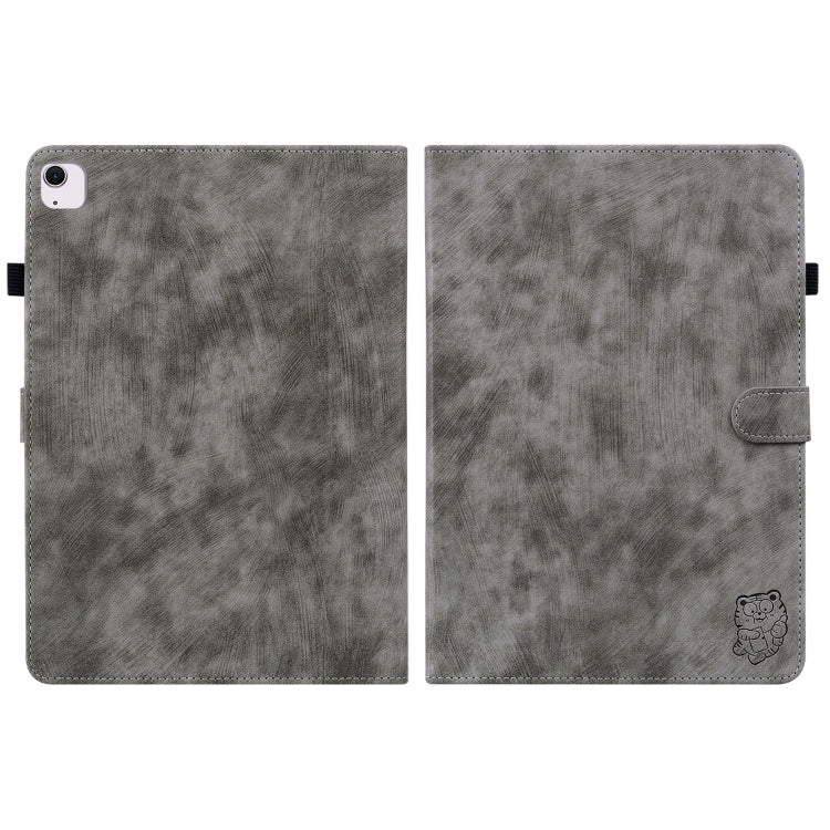 For iPad Air 13 2025 / 2024 Embossed Tiger Pattern Leather Tablet Case(Grey) - iPad Air 13 2025 / 2024 Cases by buy2fix | Online Shopping UK | buy2fix