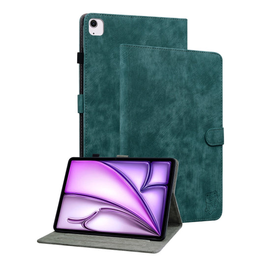 For iPad Air 13 2025 / 2024 Embossed Tiger Pattern Leather Tablet Case(Dark Green) - iPad Air 13 2025 / 2024 Cases by buy2fix | Online Shopping UK | buy2fix