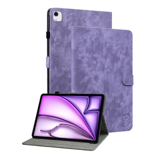 For iPad Air 11 2025 / 2024 Embossed Tiger Pattern Leather Tablet Case(Purple) - iPad Air 11 2025 / 2024 Cases by buy2fix | Online Shopping UK | buy2fix