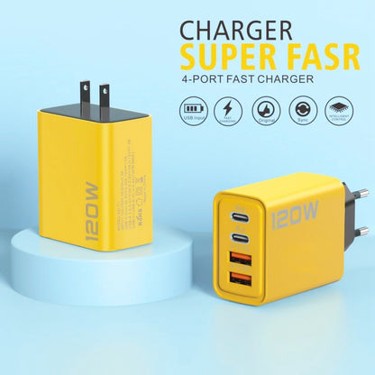 KO-71 120W Dual PD Type-C + Dual QC3.0 USB Multi Ports Charger, Plug:US Plug(Yellow) by buy2fix