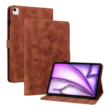 For iPad Air 13 2025 / 2024 Lily Embossed Leather Smart Tablet Case(Brown) - iPad Air 13 2025 / 2024 Cases by buy2fix | Online Shopping UK | buy2fix